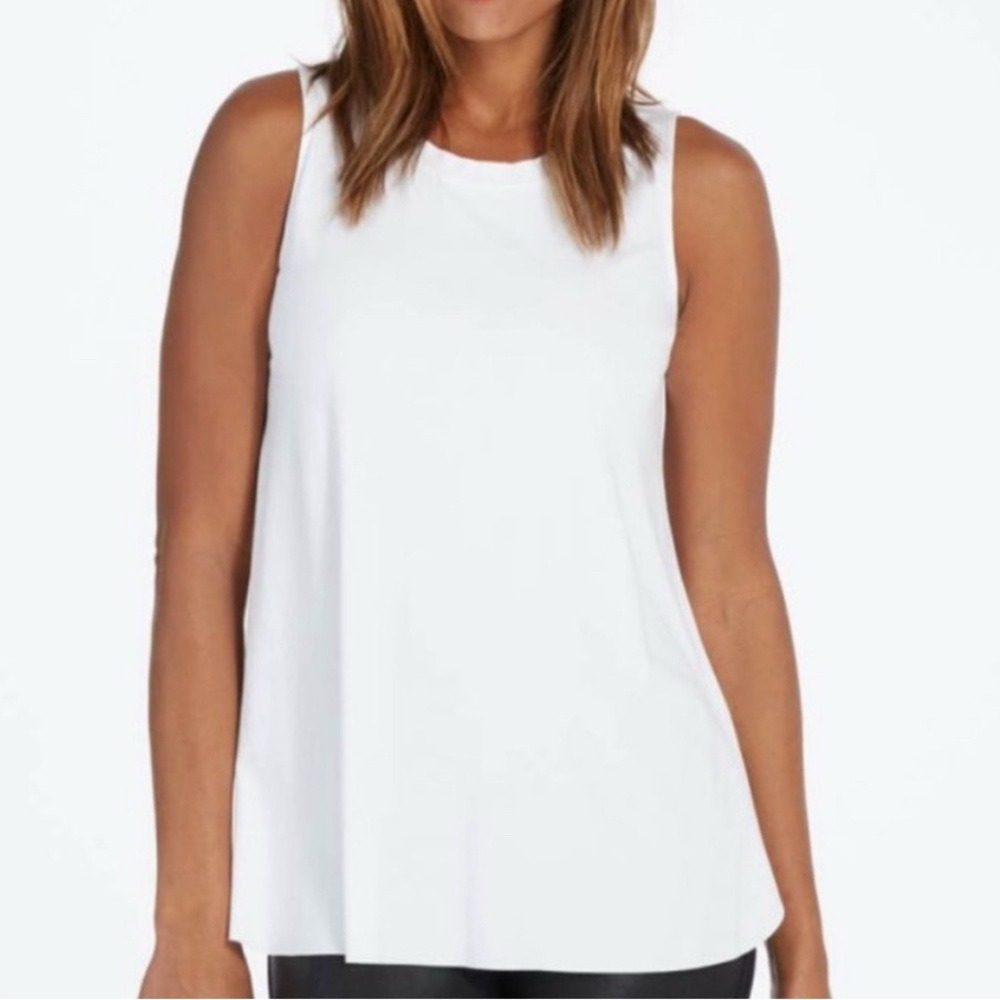 Spanx Perfect Length Top Sleeveless Loose Chiffon Blouse Size Small White EUC